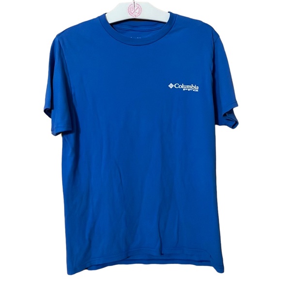 •COLUMBIA•UNISEX BLUE SALTWATER FISH FLAG LOGO SHORT SLEEVE TEE SIZE SMALL - Picture 1 of 6